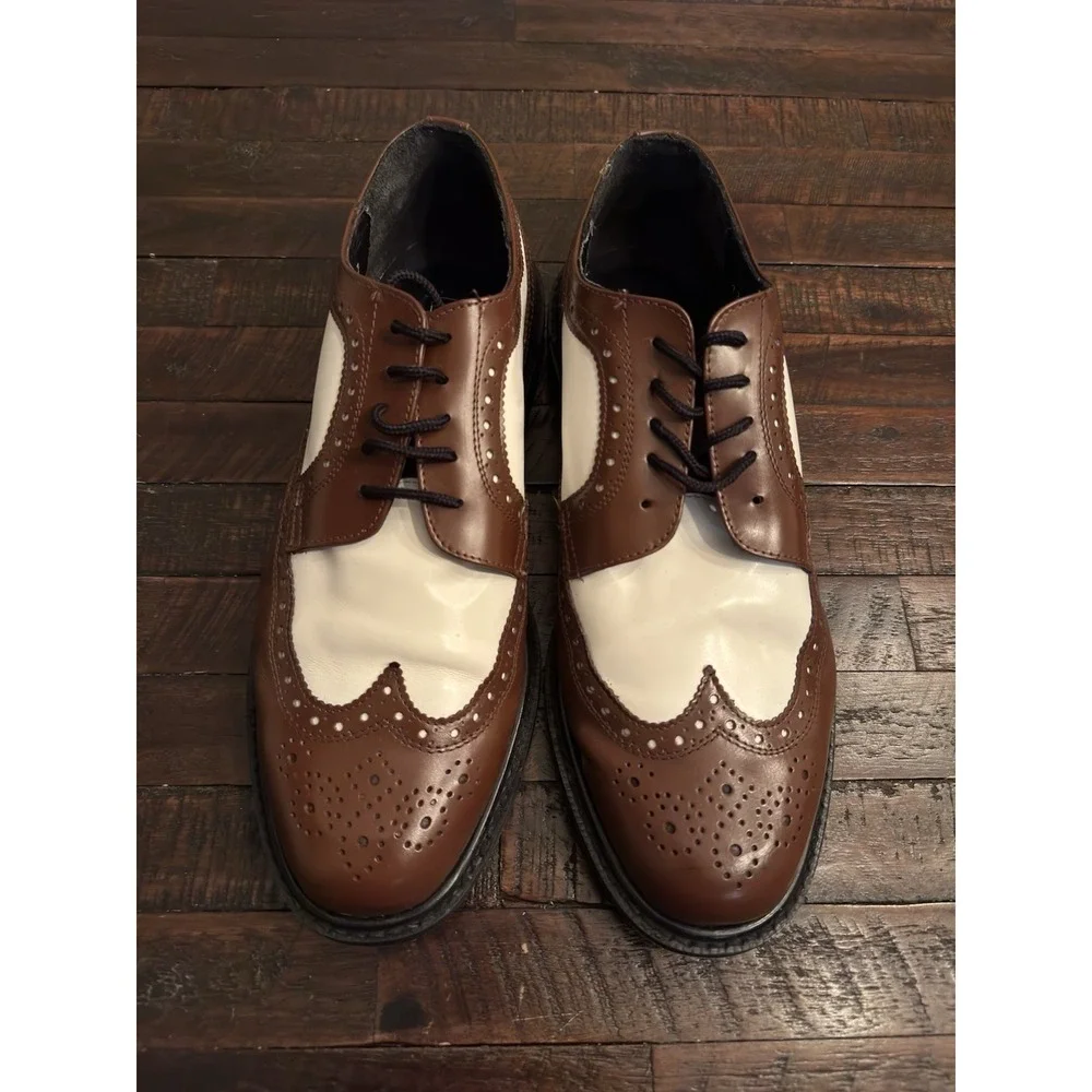 Brentano‎ Spectator Leather Two-Tone Wingtip Tuxedo Shoes Oak/White | Size 13 W